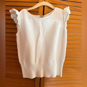 OshKosh B'gosh Cream Knit Top with Subtle Rib Neck Flutter Cap Sleeves